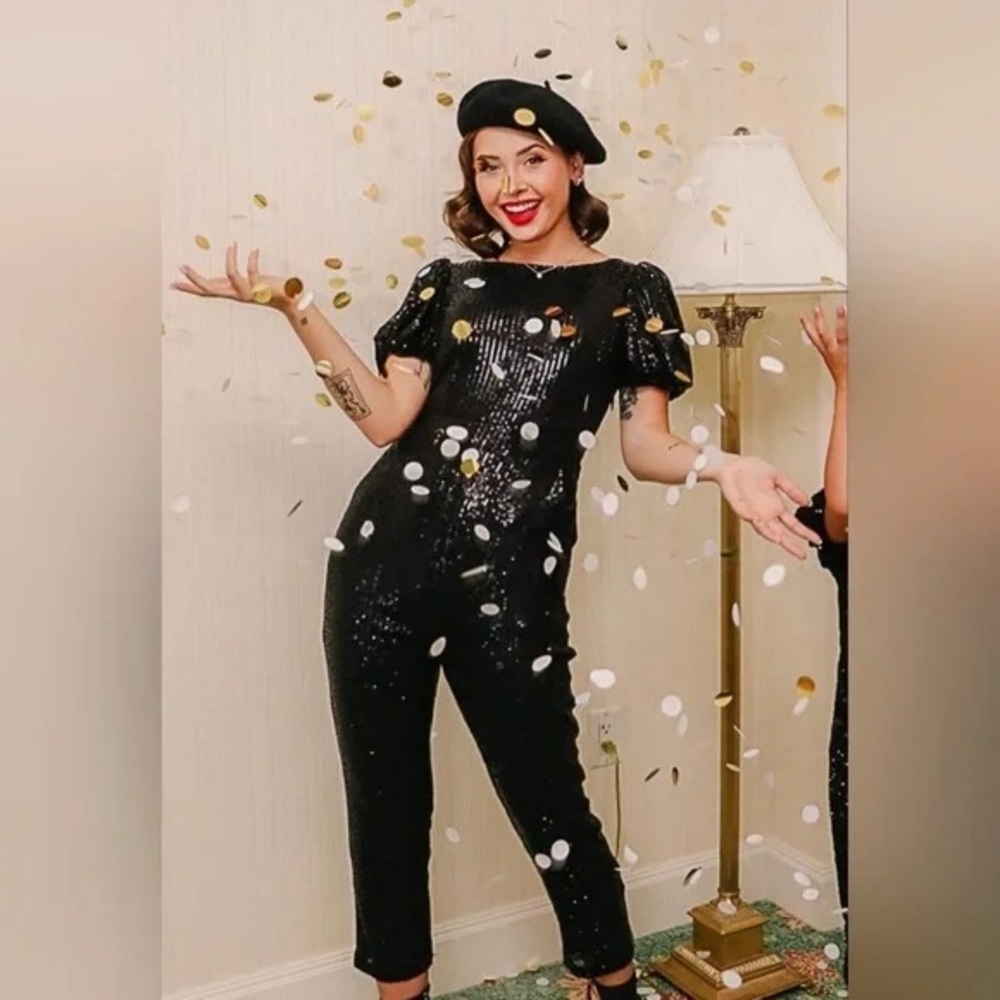 Ivy City Co Black Sequin Jumpsuit